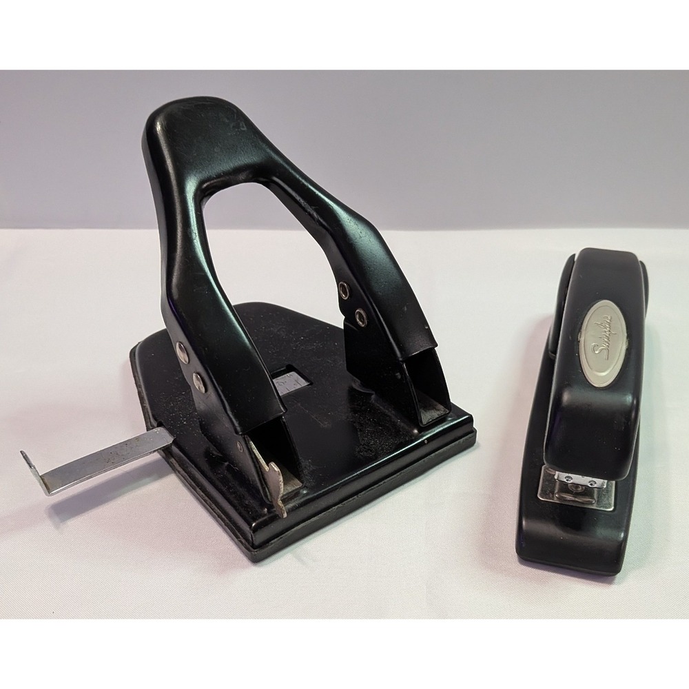 Swingline Stapler and 2 Hole Punch Set Black Good 747 Office Desktop Bundle